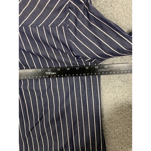 Tommy Hilfiger PM Blue & White Striped Deep V-Neck Half-Zip Long Sleeve Shirt - Picture 13 of 15